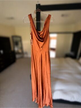 Never worn Cowl-Neck Satin Maxi Dress in Terracotta